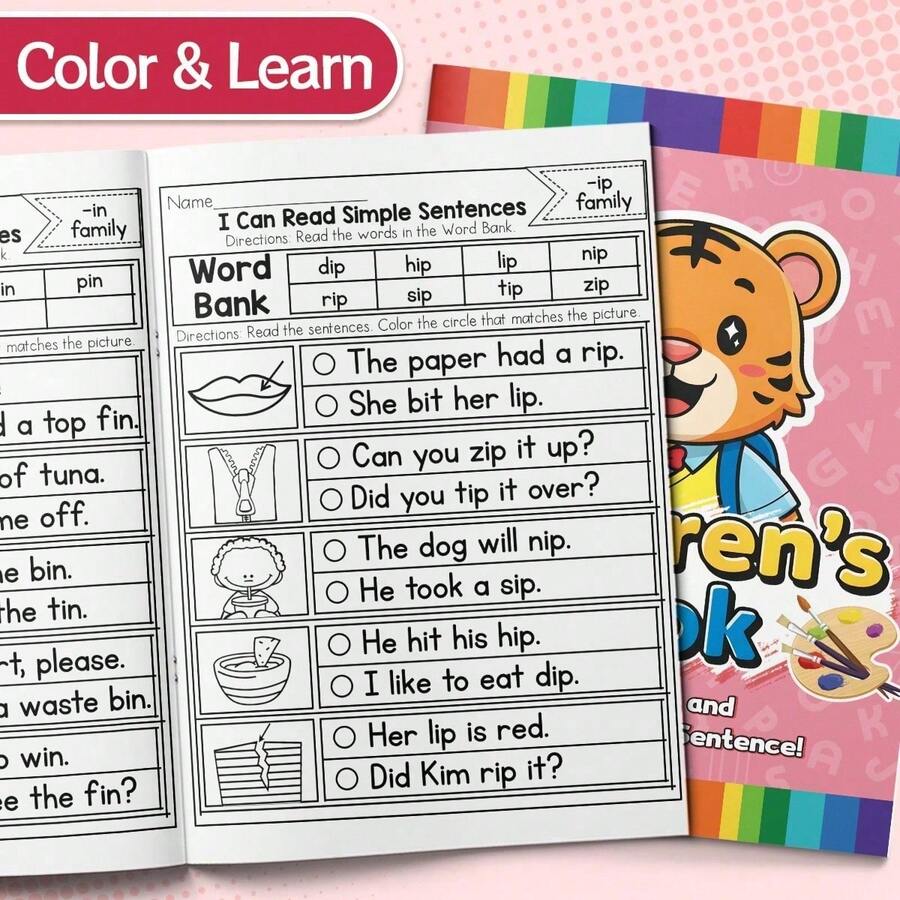 Children's Phoneme Word Family Activity Notebook - Read And Select Simple Sentences With Picture Word Bank, CVC Pattern Practice (-Ed, -En, -Et, -Ob, -In, -Ip, -It, -Od), One Mini-Task Per Page, Cultivate Early Reading, Pronunciation Recognition And Writing Confidence Back To School - CVC Word Family - View 1