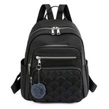 1 pieza Mochila de mujer con decoración de bola, bolsillos bordados, mochila ligera multiusos apta para estudiantes para uso en exteriores - Negro - Ver 10