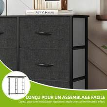 Yitahome Commode, 8 Tiroirs en Tissu Commode Chambre Meuble de Rangement, Cadre en Métal,pour Chambre à Coucher, Salon,Gris Profond - Noir Gris - Voir 4