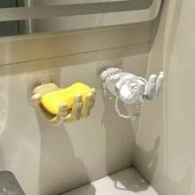 1pc Hand-Shaped Soap Holder, Wall-Mounted Strong Adhesive Hook, Suitable For Home Storage Of Keys And Headphones, No-Drill Invisible Soap Storage Rack - B - View 6