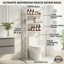 Local Delivery-Multi-Layer Metal Freestanding Bathroom Rack - Towel Bar, Space-Saving Sturdy Organizer - White - View 8