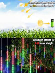 Lampu Hias LED Tenaga Surya Bentuk Hujan Meteor - 8 Tabung, 30CM/192LED, 45CM/288LED, Lampu Hias Tahan Air Bentuk Hujan, Cocok untuk Taman, Halaman, Pesta, Berkemah, Atap, Natal, Pagar, Pernikahan, Dekorasi Musim Gugur, Lampu Dekorasi Gantung untuk Suasana - Rangkaian lampu tabung meteor surya - View 5