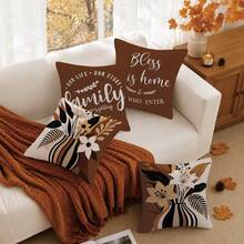 4pcs Autumn Caramel Brown Abstract Floral & Striped Vase Print Pillow Covers [No Insert], 17.7*17.7in(45*45cm), [Single-Sided Print] Polyester Material Bless Family Warm Home Text Cushion Covers Fall Decor, Room Decor, Home Decor, Bedroom Decor, Room Decoration Stuff For Sofa, Bed, Living Room, Bedroom, Car, Office, Hotel Decoration Pink Throw Pillow Covers All Seasons Perfect Gift For Family And Friends - Multicolor - View 12