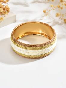 1pc Bohemian Vacation Style Handmade Woven Raffia Mixed Coffee Color Round Bracelet Suitable For Women's Daily, Vacation, Party Wear (Handmade Weaving Method Random) - Mixed Coffee Color - View 4