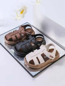 Children's Solid Color Closed-Toe Sandals, Casual Minimalist Flat Fashion For Boys And Girls, Suitable For Summer - White - View 4