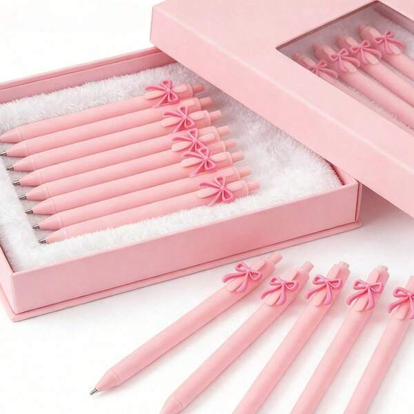 16pcs Ballpoint Pens With Bowknot, Decorated With Cute Pink Bows, Gifts For Girls, Party Favors, Birthday Gifts And Holiday Gifts, Wedding Favors, School Supplies,Office Supplies,Back To School