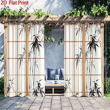 1pc/2pcs Outdoor Curtains, With Hooks, Ink Wash Bamboo Print, Machine Washable, Suitable For Gazebo, Patio And Garden - Printing - View 1