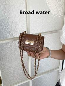 Mini Square New Women's Handbag, Diamond Quilted High-Quality Texture Shoulder Bag, Woven Chain Flap Small Bag, Red Cute Crossbody Bag, Accessory Bag - Coffee - View 2