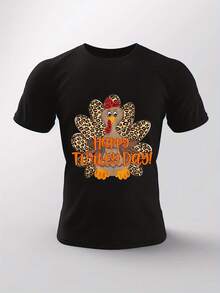 Men's Plus Size  Wrinkle T Shirt - Thanksgiving And Easter Themed Casual Crew Neck Shirt,Suitable For All Seasons,Machine Washable,Thanksgiving - 白色 - 查看 9