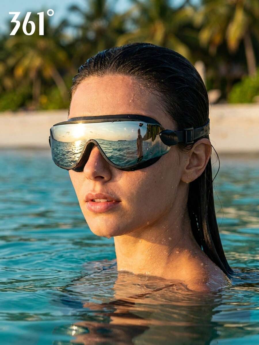 1pc 361° Large Frame Electroplated Anti-Glare Swimming Goggles, High Definition Anti-Fog Leak-Proof Lens, Soft Silicone Seal Design, Wide Field Of Vision, Leak-Proof Swimming Goggles, Suitable For Adults Men And Women, Ideal For Swimming Training, Leisure And Holiday Gifts - Multicolor - View 1