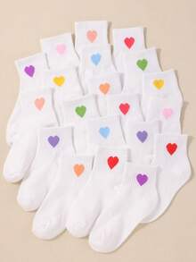 10/5 Pairs Random Color Mid-Calf Socks, Cute Heart Print Design, Soft ...