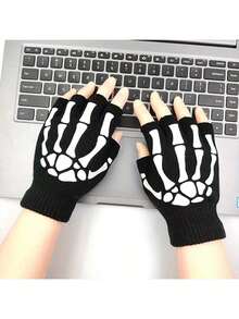 1 Pair Women's Sexy Gothic Party Dress Gloves, Rose Lace Design Ruffle Trim Bridal Gloves, Elegant Halloween Accessory Winter Gloves - Multicolor - View 4