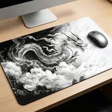 Large Gaming Mouse Pad With Cool Dragon Design, Non-Slip, Black And White Japanese Style Desk Mat - View 5