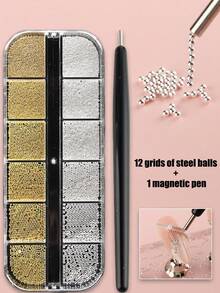 1 Box 6-Grid Gold & Silver Metallic Beads Mini Caviar Nail Art Beads Crystal Decoration, Easy-To-Use Nail Art Supplies Nail Art Accessories Nail Charms - Multicolor - View 1