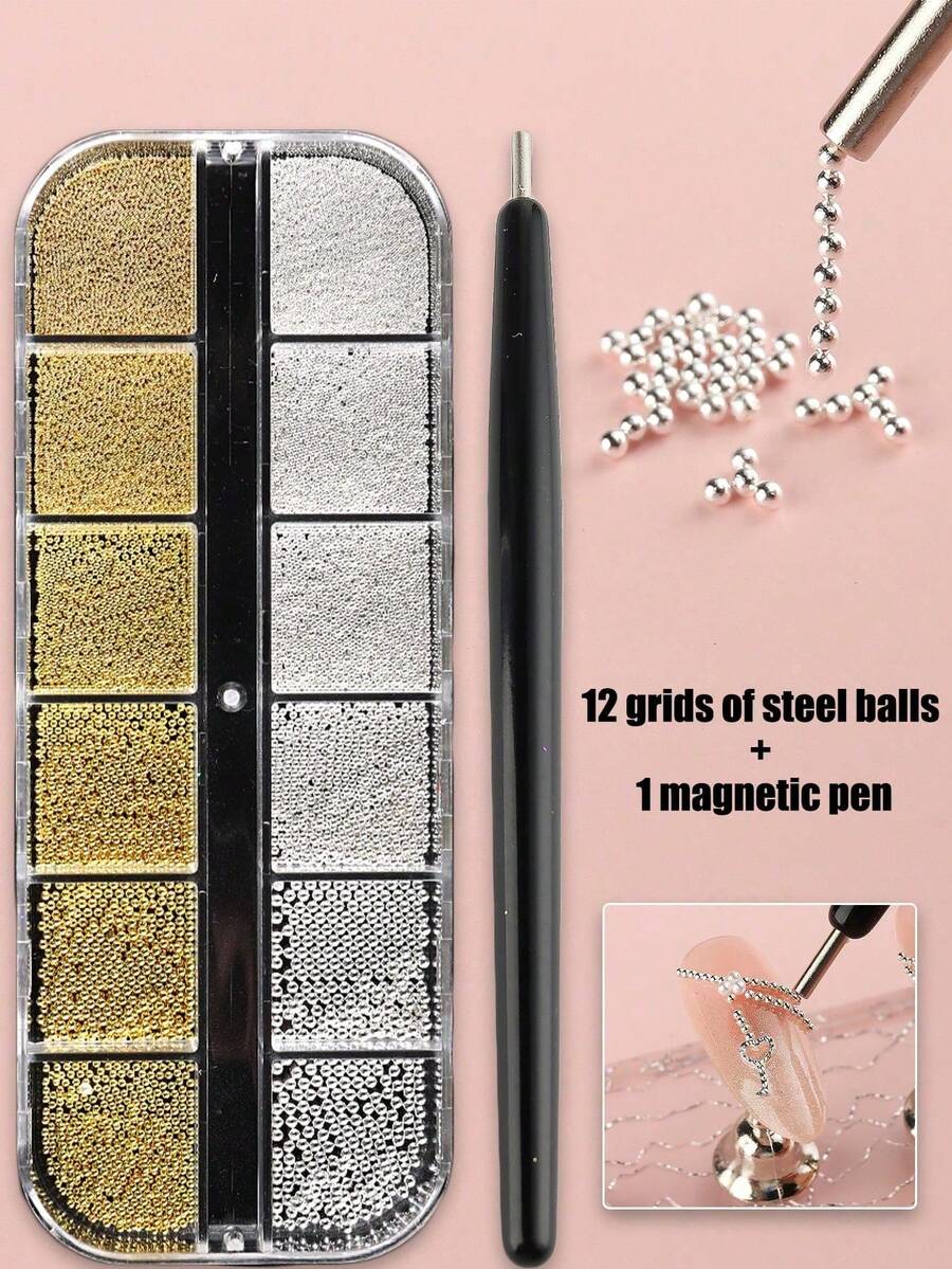 1 Box 6-Grid Gold & Silver Metallic Beads Mini Caviar Nail Art Beads Crystal Decoration, Easy-To-Use Nail Art Supplies Nail Art Accessories Nail Charms - Multicolor - View 1