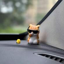 Cute Straw Hat Fashion Glasses Cat Car Dashboard Ornament Interior Decor Accessory Gift For Girls - Cat Figurine - View 7