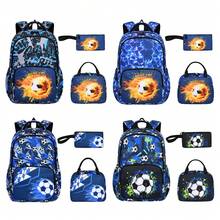 3pcs Men's Backpack + Tote Bag + Small Pouch Set, Cool Football Print, Double Zipper Closure Large Capacity Backpack, Suitable For School, Travel, Beach, Camping, Daily Commute - Three Piece Set - View 3