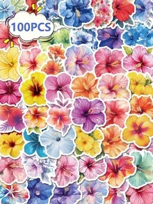 50Pcs Hibiscus Flowers Stickers, Art Spring Floral Vinyl Waterproof Stickers For Water Bottles, Friends, Party Gifts, Back To School School Supplies - 7*6*1 - View 3