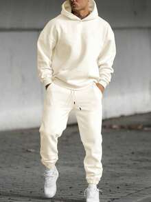 Men's Regular Lightweight Solid Color Sweatshirt And Sweatpants 2 Pieces Set, Spring/Autumn - Apricot - View 5