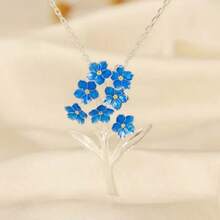 Enamel Blue Flower Pendant, Suitable For Wearing On Various Occasions - Silver - View 1