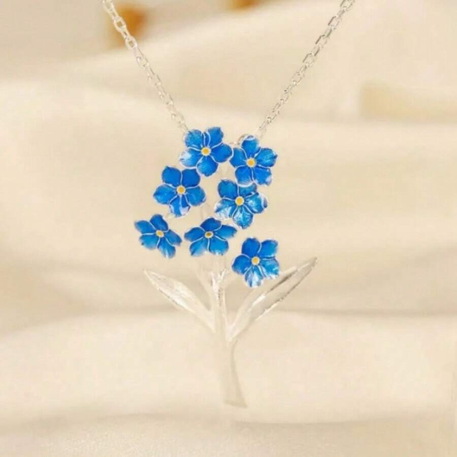 Enamel Blue Flower Pendant, Suitable For Wearing On Various Occasions - Silver - View 1