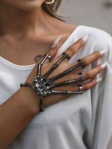 Skeleton Hand Bracelet With Finger Ring Flexible Joints Metal Steampunk Finger Wristband Adjustable Skeleton Hand Jewelry For Men Women Cosplay Daily Outfits Holidays Costume Parties & Gothic Events Christmas Halloween Costume Accessories - Multicolor - View 12