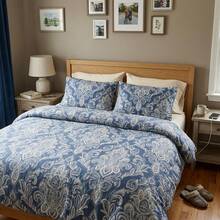 H&R Premium 3Pcs Cotton Duvet Cover Set Hypoallergenic, Breathable & Soft For Ultimate Night Comfort - Royal Dmask Blue - View 5
