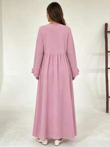 Conservative Abaya Long Dress With Ruffle Cuffs, Pleated Fabric Layered Waist Muslim Long Dress, Casual Islamic Clothing - Multicolor - View 3
