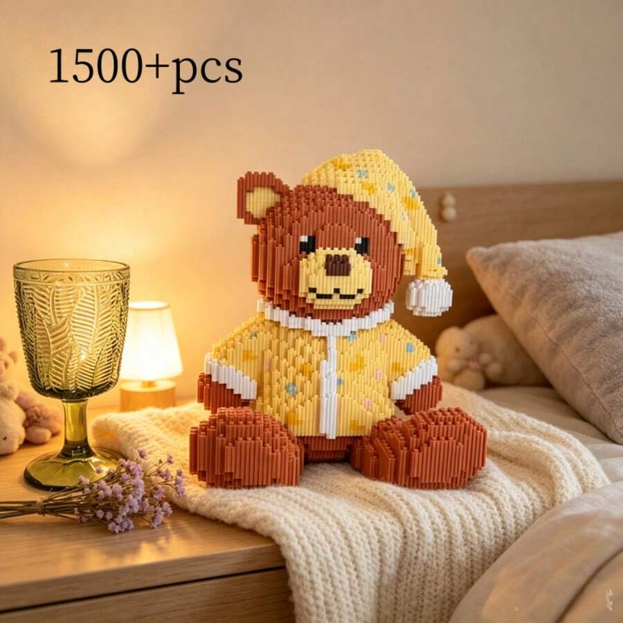 1500+Pcs Bear With Hat, 1000+Pcs Nine-Tailed Fox Micro Particle Animal Building Block Model Ornament, High Difficulty DIY Handmade 3D Mixed Color Puzzle, Unique DIY Romantic Souvenir, Ideal Gift Ornament For Lovers And Couples, Static Version, Without Light
