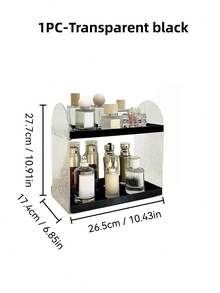 1pc Black Cosmetic Storage Box, Acrylic Double Layer Elevated Cosmetic Display Rack, Vanity Tray, Desktop Organizer, Dorm Storage, Suitable For Vacation Beach, Bathroom, Bedroom And Other Occasions,Bedroom Room Decor,Back To School - Black - View 9