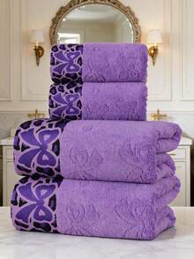 QIBHI 100% Cotton 4PCS Oversized Bath Towel Set 28x55Inches, Ultra Soft Highly Absorbant Compact Quickdry & Lightweight Large Bath Towels, Ideal For Gym Travel Camp Pool - Purple - View 1