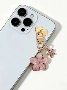 Rhinestone Flower Phone Charm, Phone Accessory. Sakura Shaped Keychain Made Of Alloy, Designed For Women. Can Be Used As A Bag Charm Or Car Keychain. Also An Ideal Gift For Couples, Birthdays, And Holidays. - Pink - View 6