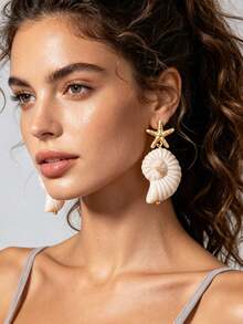 1 Pair Summer Ocean Natural Vacation Style Conch Shell Starfish Shell Earrings For Women, Lightweight Luxury Personalized Casual Versatile - Ocean-themed Earrings - View 2