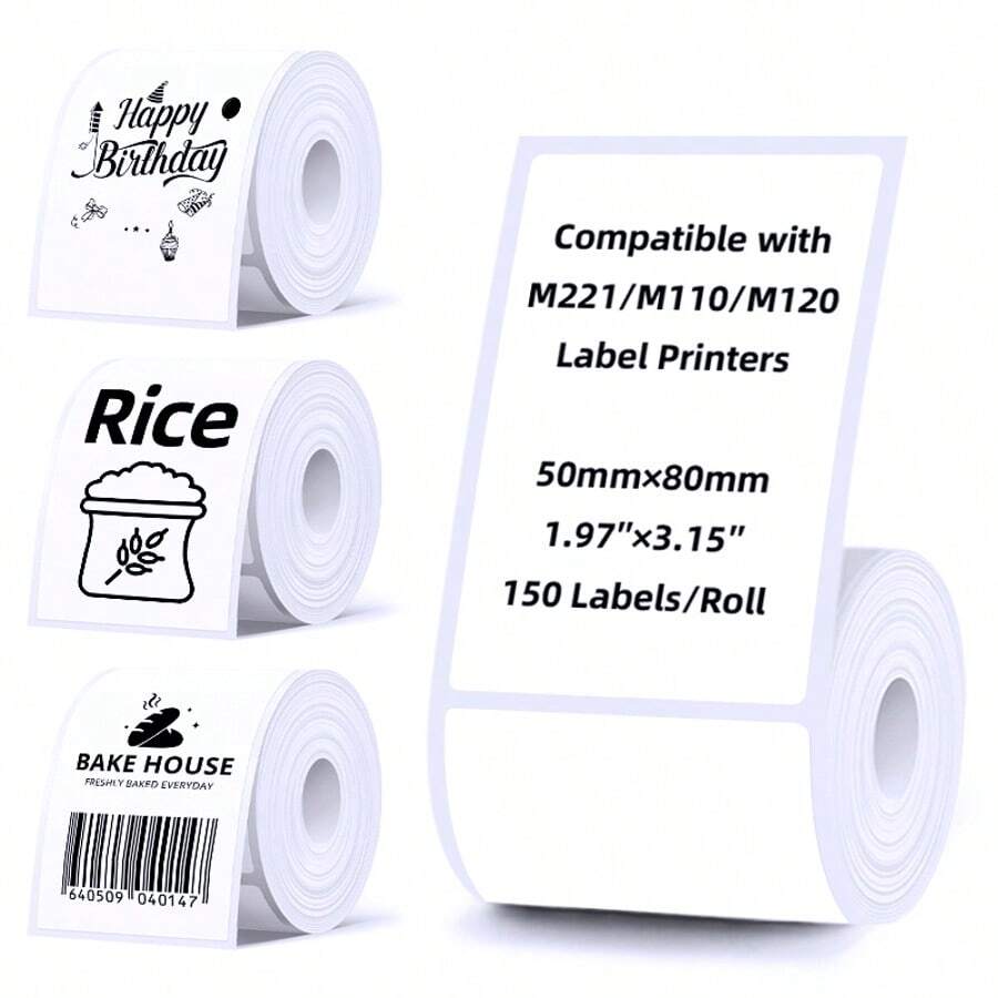 50*80mm White Waterproof Oil-Resistant Self-Adhesive Thermal Label Paper, For Clothing Supermarket, Postage Shipping Address, Multi-Function Barcode Printing Stickers, Suitable For M220 M250 M110 And Other Portable Label Printers - 50*80mm-5Rolls - View 1