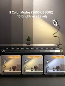 1 buah Lampu Meja LED Jepit Bertenaga USB, Leher Angsa Fleksibel yang Dapat Diatur, Desain Jepit yang Praktis, Cocok untuk Membaca dan Penggunaan Kantor, Melindungi Mata, Dengan Kabel Daya USB, Kontrol Tombol dan Desain Berkabel - Sempurna untuk Kantor Rumah, Samping Tempat Tidur, Komputer, Panggilan Video dan Kerajinan Tangan (Hitam/Putih), Perangkat Penerangan Portabel untuk Rumah/Kantor - Lampu meja bundar - View 3