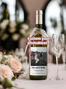 1/3/5pcs Customized Wine Bottle Stickers, Personalized Photo Labels, Custom Name Stickers, Wedding Labels, Waterproof Champagne Bottle Stickers, Suitable For Bridal Shower, Engagement Party - Multicolor - View 7