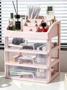 1 Piece Drawer-Type Desktop Storage Box, Office Desk Organizer, Stationery And Cosmetics Storage Rack, Locker - Pink - View 2