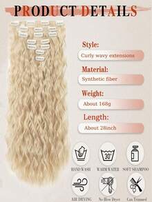 18-30 Inch Long Wavy Clip-In Hair Extensions, 7pcs/Set, Thickened Hair Pieces, Invisible Clip Design, Soft Synthetic Fiber, Black, For Women - Gold - View 4