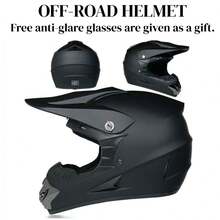 Unisex Off-Road Motorcycle Helmet, All-Season Full Face Helmet, Suitable For Off-Road Motorcycles, Mountain Bikes, Downhill Bikes, Scooters, Motorcycles, Protective Riding Helmet, Includes Motorcycle Goggles - Matt Black 202 - View 2