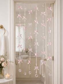 Pink Crystal Beaded Door Curtain With Satin Bow, Room Divider Curtain, Wedding Bedroom Hallway Hanging Decor, Romantic Home Aesthetic Party Decoration Backdrop - Multicolor - View 9