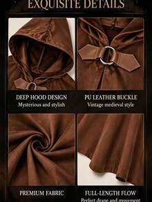 1pc Medieval Hooded Cloak, Renaissance Style, Ultra-Soft And Comfortable, Suitable For Halloween, Christmas, Parties, Festivals And Other Occasions, Also Can Be Used As Costume. Black Cloak, Loose Unisex Design, Brings Ultimate Comfort. Luxury Casual Wear For Theater, Festivals And Other Occasions. Ideal Choice For Halloween And Christmas Parties, Easy To Wear And Store, Perfect Holiday Gift. - Multiple Styles - View 3