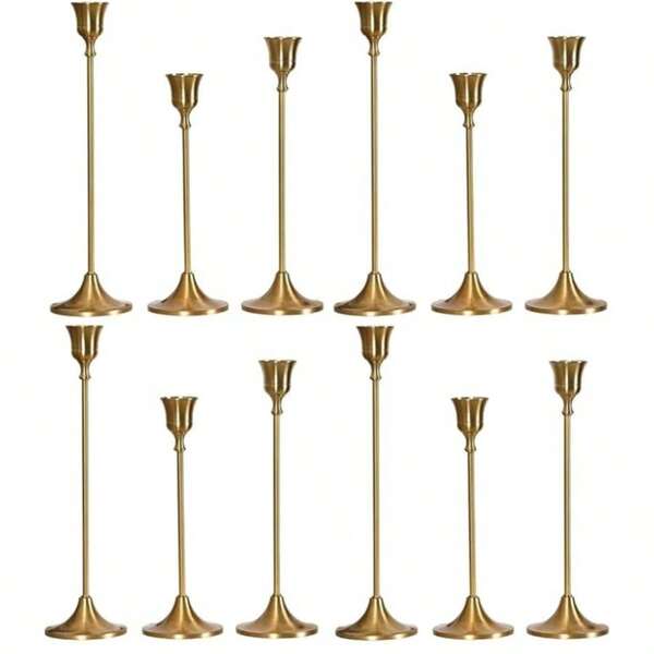 Gold Candle Holder, Vintage Long Tapered Metal Candle Stick, Suitable For 1.91 Cm Home, Party, Wedding, Table Decor