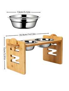 Bamboo And Wood Cat And Dog Bowl Stand Pet Double Bowl Feeder Adjustable Wooden Stand For Small And Medium Dogs Cat And Dog Neck Protection Feeder - Large Capacity - View 3