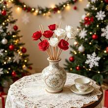 25pcs Christmas Red & White Floral Aromatherapy Diffuser Set (Bottle & Fragrance Not Included) - Red + White (12 Aromatherapy Sticks + 12 Artificial Flowers + 1 Bamboo Skewer) - View 8