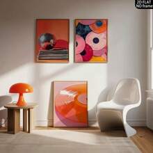 3-Piece Frameless Vintage Music Canvas Poster - Bright Pink And Orange Disco Ball Vinyl Record Wall Art Print, Bedroom Dorm Modern Minimalist Photo Wall Decor, Minimalist Academic Style Room Decoration, Holiday Decoration Gift. - 3pcs-orange-rimless - View 8