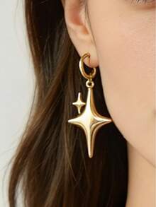 1 Pair Fashion Minimalist Four-Pointed Star Earrings Suitable For Daily Wear - Gold - View 1