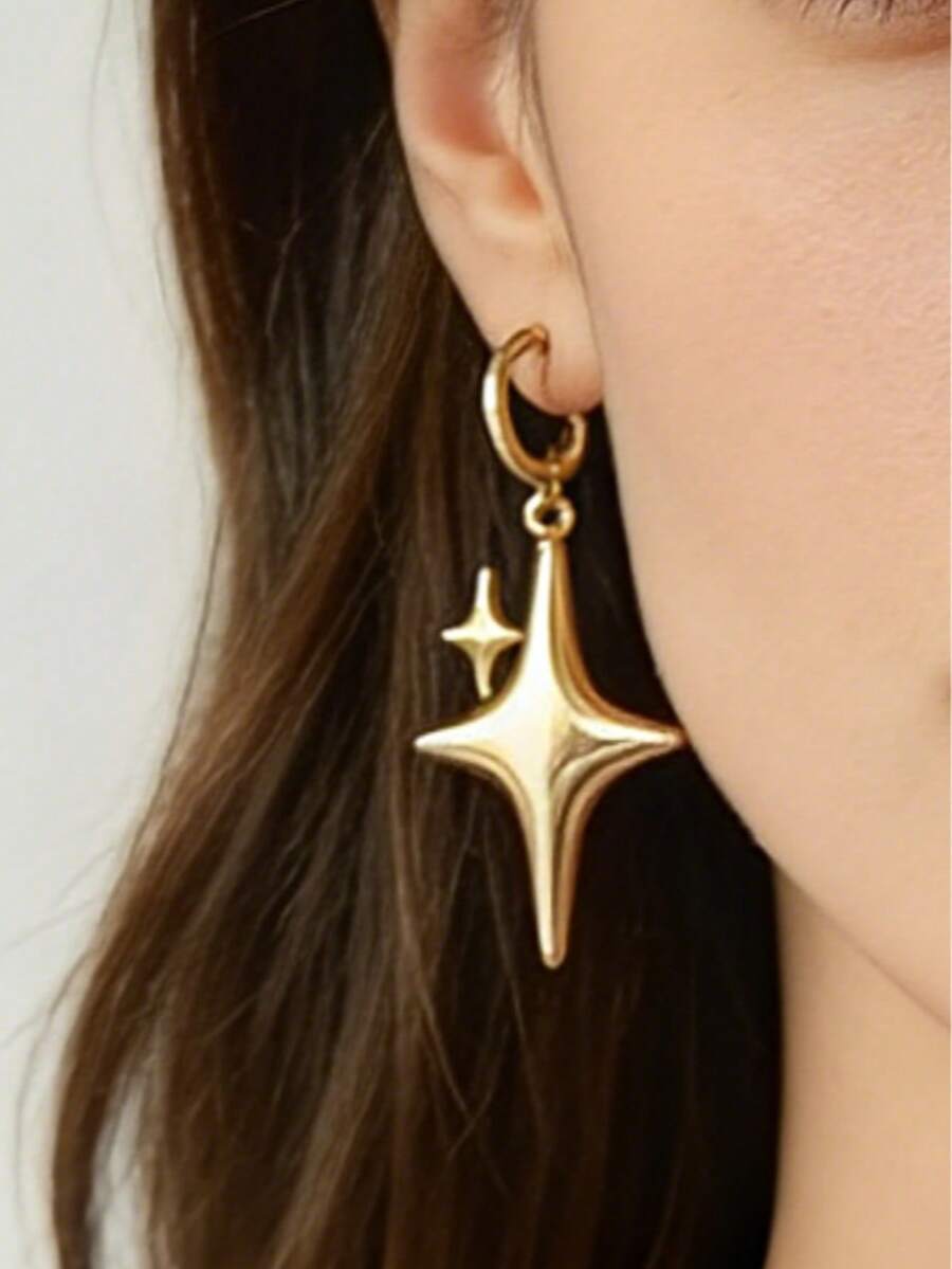 1 Pair Fashion Minimalist Four-Pointed Star Earrings Suitable For Daily Wear - Gold - View 1
