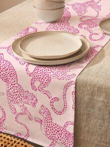 1pc Vintage Pink Line Drawing Leopard Pattern Printed Linen Table Runner, Placemat, Suitable For Holiday, Party, Birthday, Dinner, Kitchen Dining Table Decoration, Shoe Cabinet Storage Cabinet Cover, All Season Room Decor, Home Textile Decoration Table Runner, Placemat - Multicolor - View 12