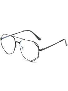 1PC Women's Metal Plus Size Aviator Vintage Double Bridge Multi-Color Fashion, Y2K Personalized Street Daily Commute Casual Decorative Plano Glasses, Computer Glasses, Suitable For Reading, Work, Back To School, Street Photography, Computer Use, Etc. - Black - View 3