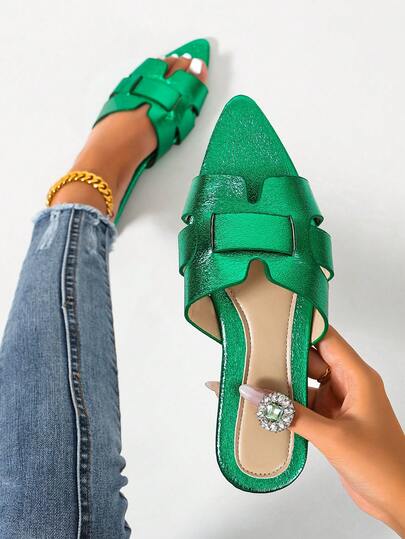 Ximi Ruo Sandali da donna primavera/estate nuovi, comodi con tacco basso piatto e punta tonda, slip-on versatili decorati, scarpe da spiaggia per uso all'aperto, essenziali per le vacanze